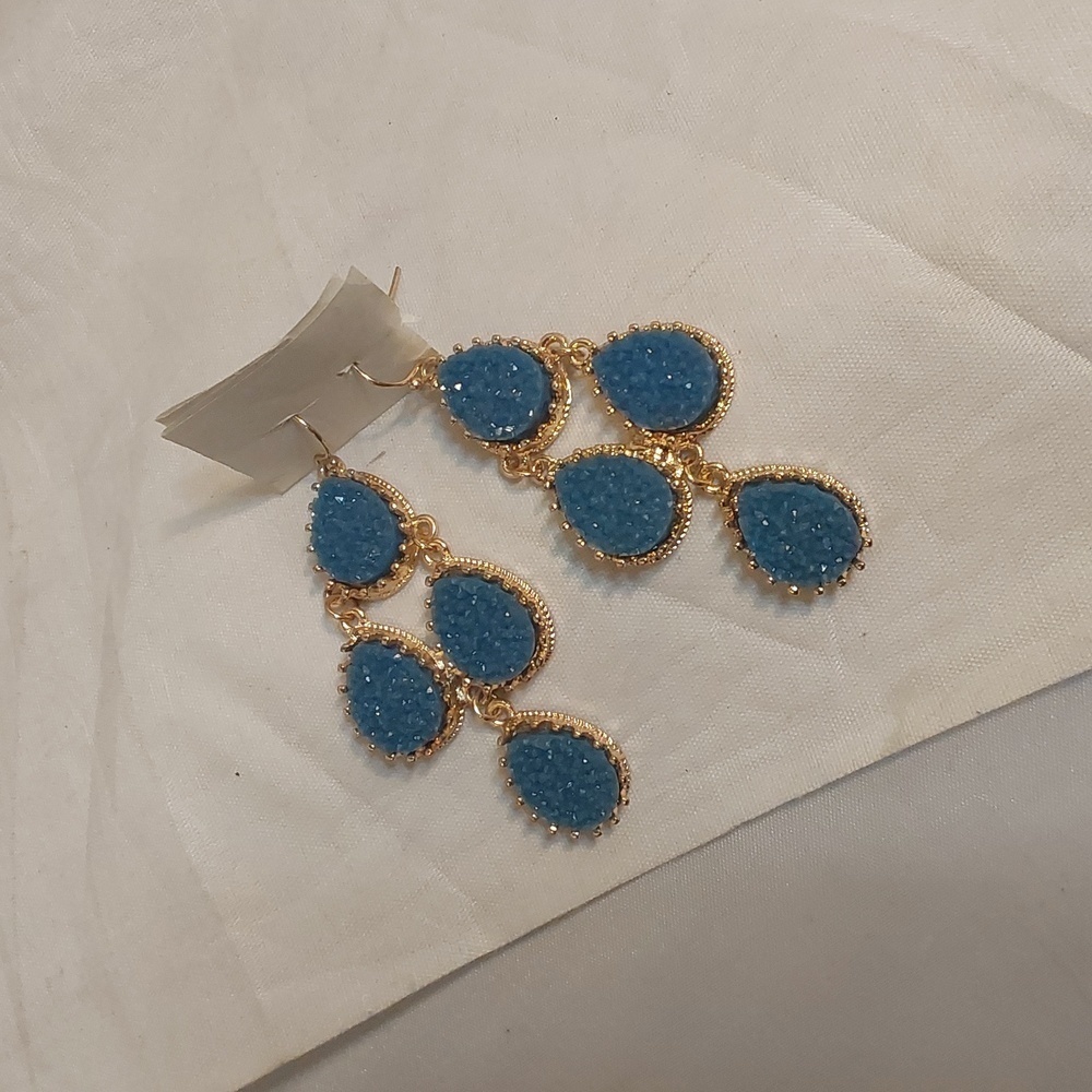 Women's‎ BOHEMIAN SEAFOAM BLUE & GOLD CHANDELIER EARRINGS